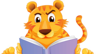 cartoon tiger reading a book