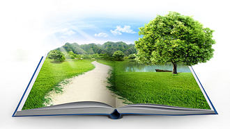 open book with grass and tree